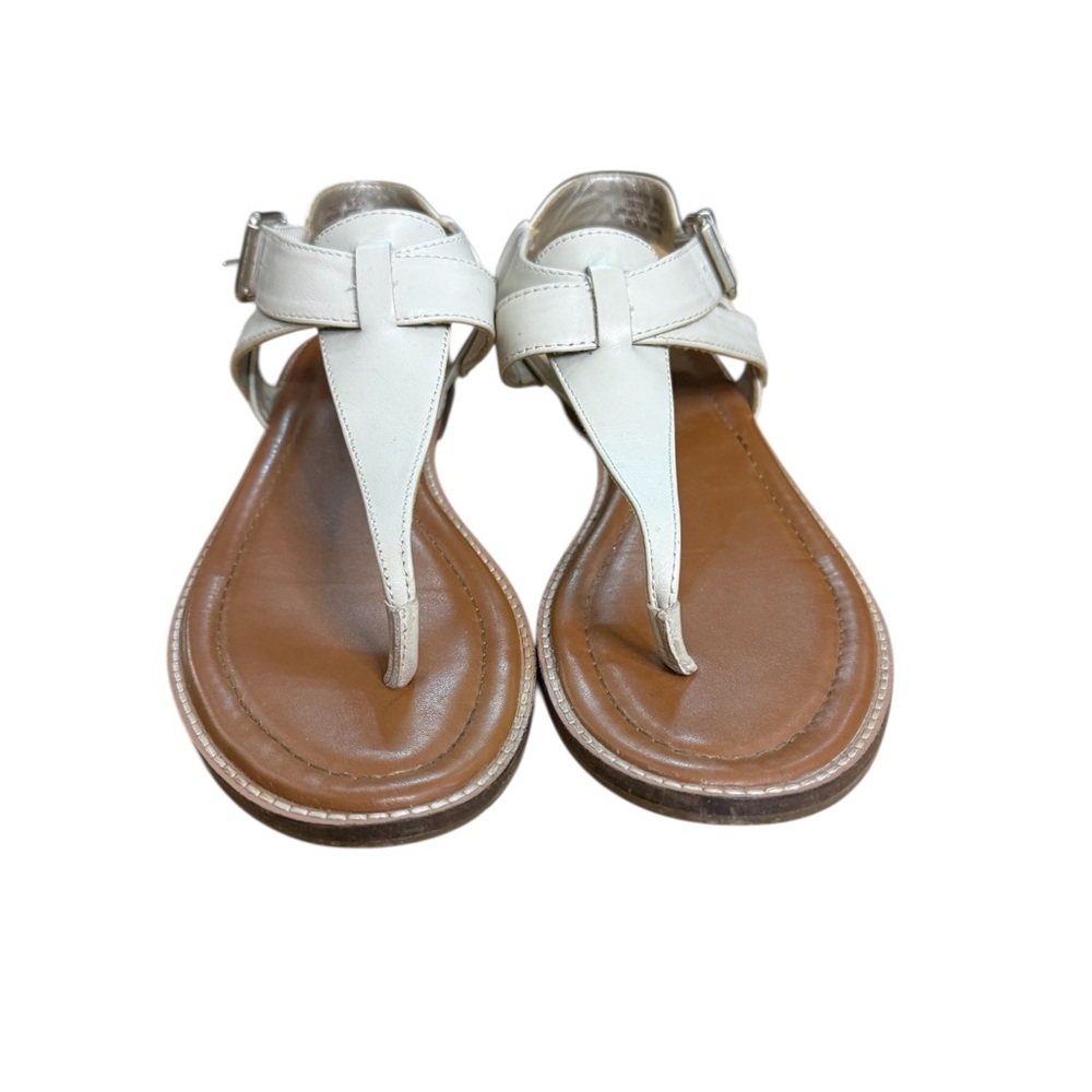 Crown Vintage Beige Off White Leather Sandals Paxley Silvertone Hardware Size 6 - Picture 2 of 7